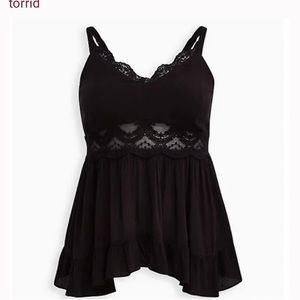 Torrid black gauze lace inset babydoll tank